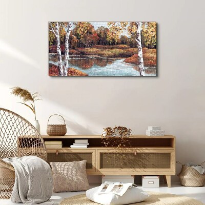 Autumn scenery by the river Canvas Wall art