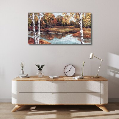 Autumn scenery by the river Canvas Wall art