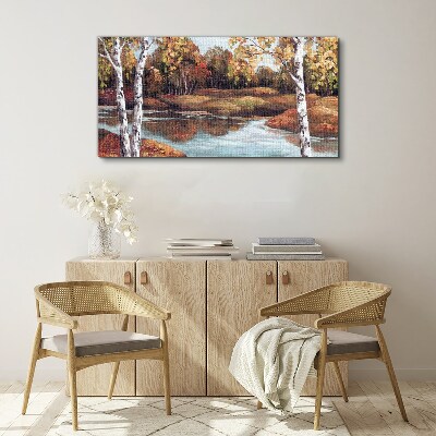 Autumn scenery by the river Canvas Wall art