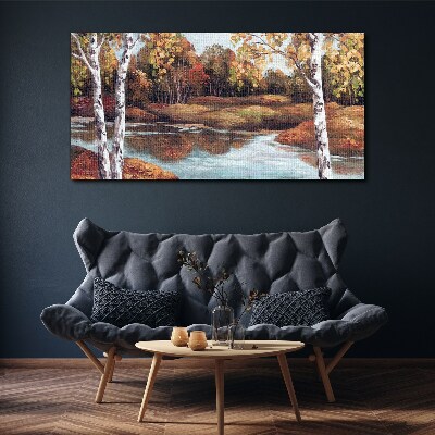 Autumn scenery by the river Canvas Wall art