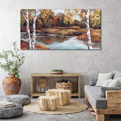 Autumn scenery by the river Canvas Wall art