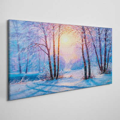 Winter forest sunset nature Canvas Wall art