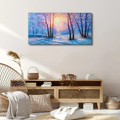 Winter forest sunset nature Canvas Wall art