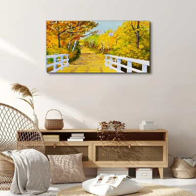 Golden path in the autumn forest Canvas Wall art
