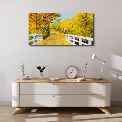 Golden path in the autumn forest Canvas Wall art