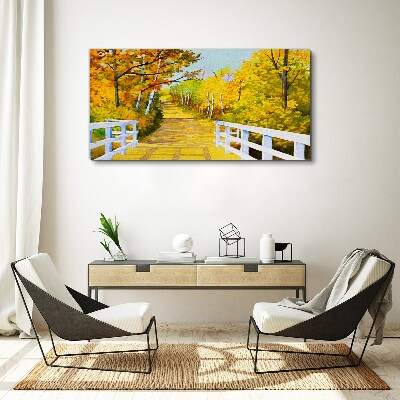 Golden path in the autumn forest Canvas Wall art