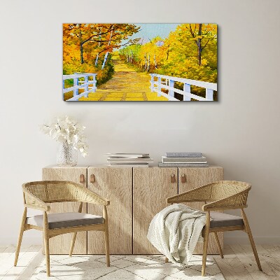 Golden path in the autumn forest Canvas Wall art