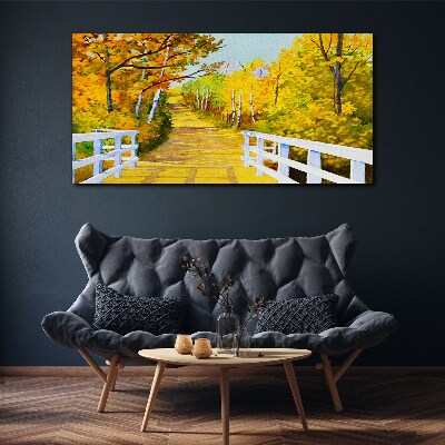 Golden path in the autumn forest Canvas Wall art