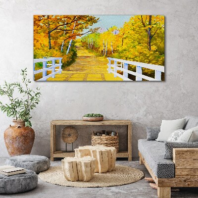 Golden path in the autumn forest Canvas Wall art