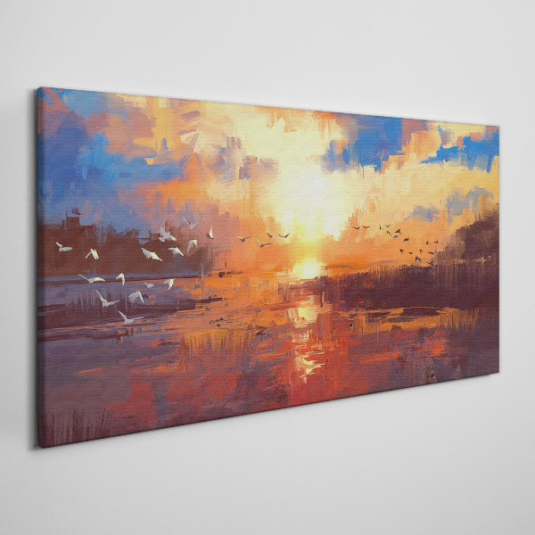 Sunset over a calm lake Canvas Wall art
