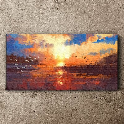 Sunset over a calm lake Canvas Wall art