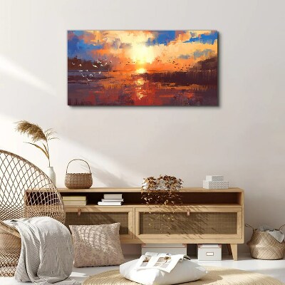 Sunset over a calm lake Canvas Wall art
