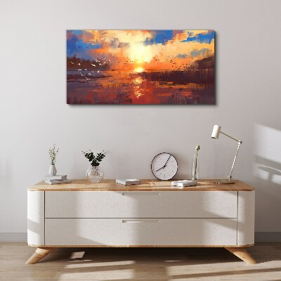 Sunset over a calm lake Canvas Wall art