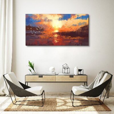 Sunset over a calm lake Canvas Wall art