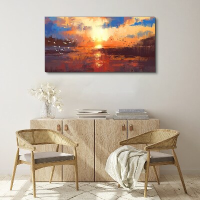 Sunset over a calm lake Canvas Wall art