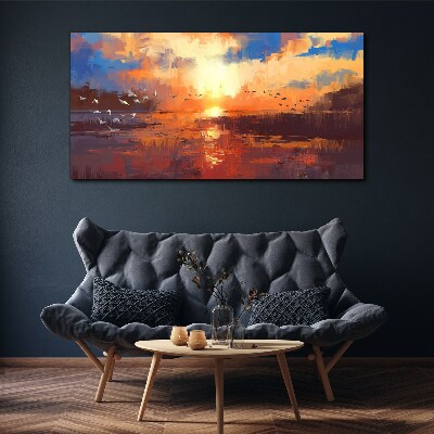 Sunset over a calm lake Canvas Wall art