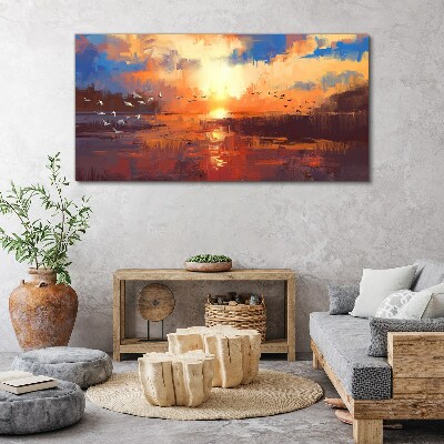 Sunset over a calm lake Canvas Wall art