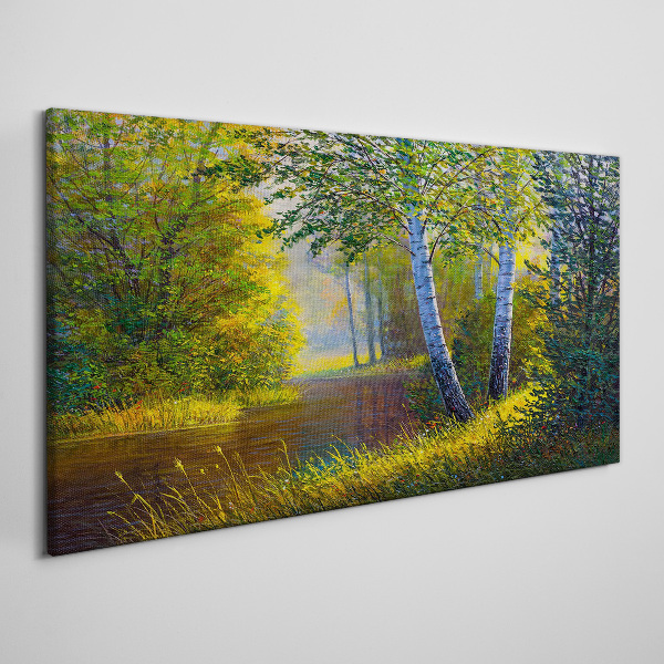 Forest flowers river nature Canvas Wall art