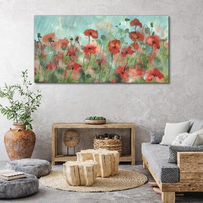 Flowers plants poppies rain Canvas Wall art