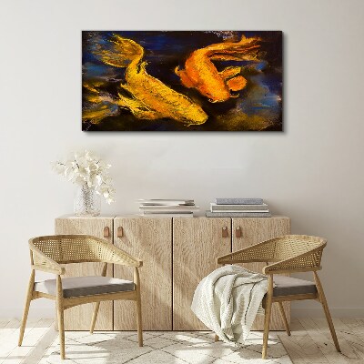 Golden fish in water dance Canvas Wall art