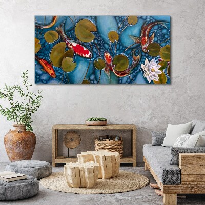 Koi fish flowers nature Canvas Wall art