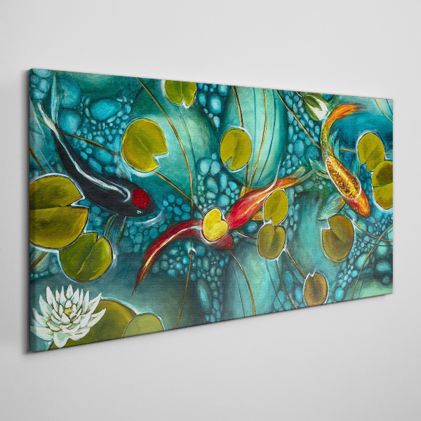 Water reflections with fish and lilies Canvas Wall art
