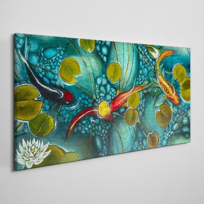 Water reflections with fish and lilies Canvas Wall art