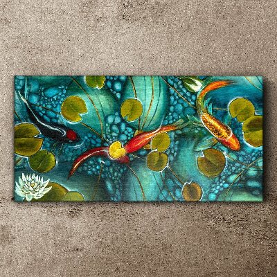 Water reflections with fish and lilies Canvas Wall art