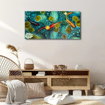 Water reflections with fish and lilies Canvas Wall art