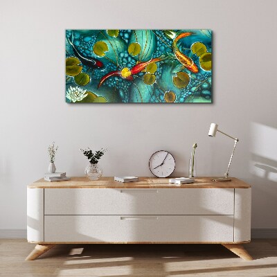 Koi fish flowers nature Canvas Wall art