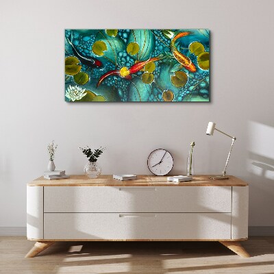 Water reflections with fish and lilies Canvas Wall art