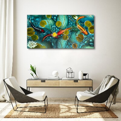 Water reflections with fish and lilies Canvas Wall art