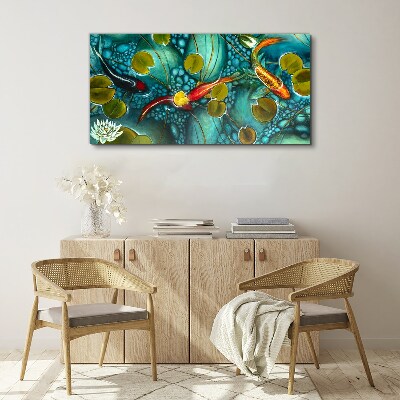 Water reflections with fish and lilies Canvas Wall art