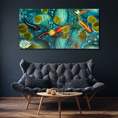 Water reflections with fish and lilies Canvas Wall art