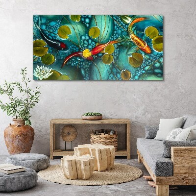 Water reflections with fish and lilies Canvas Wall art