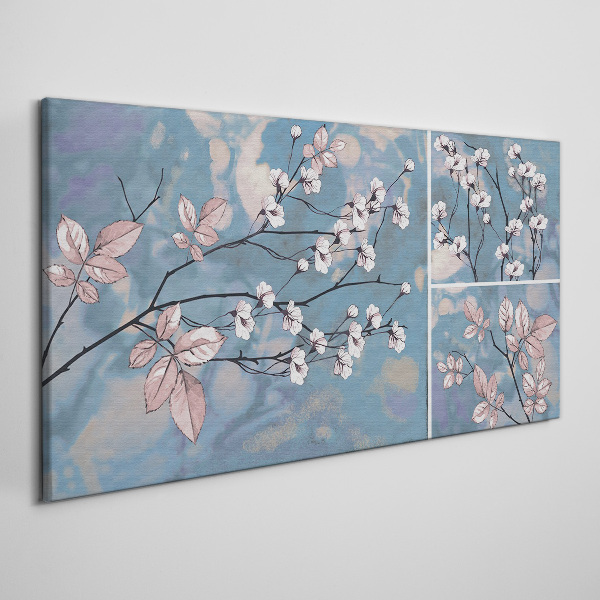 Floral branches on a blue background Canvas Wall art