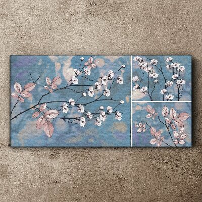 Floral branches on a blue background Canvas Wall art