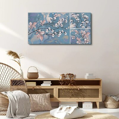 Floral branches on a blue background Canvas Wall art