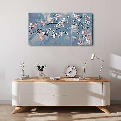 Floral branches on a blue background Canvas Wall art