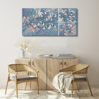 Floral branches on a blue background Canvas Wall art