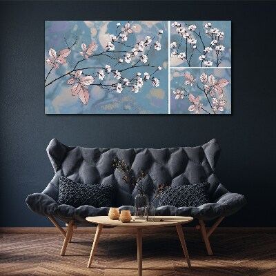 Floral branches on a blue background Canvas Wall art