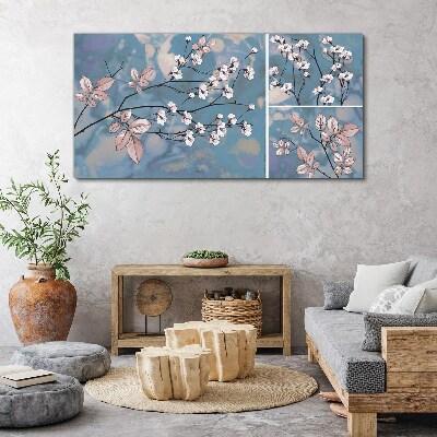 Floral branches on a blue background Canvas Wall art
