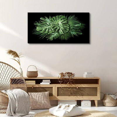 Tropical green on black background Canvas Wall art