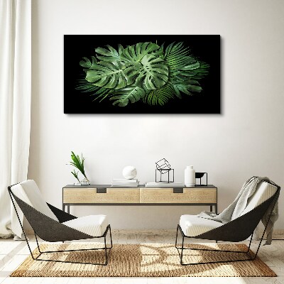 Tropical green on black background Canvas Wall art