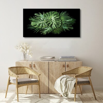 Tropical green on black background Canvas Wall art