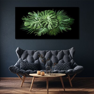 Tropical green on black background Canvas Wall art