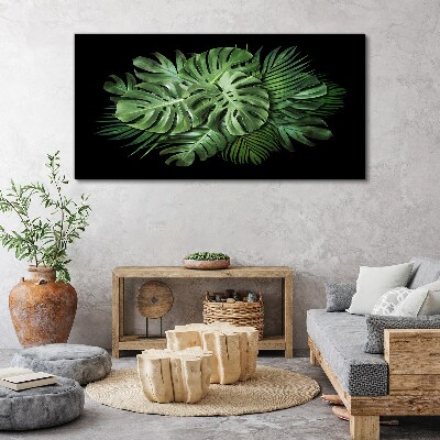 Tropical green on black background Canvas Wall art