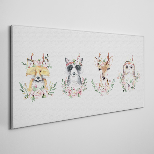 Forest friends in flowers Canvas Wall art