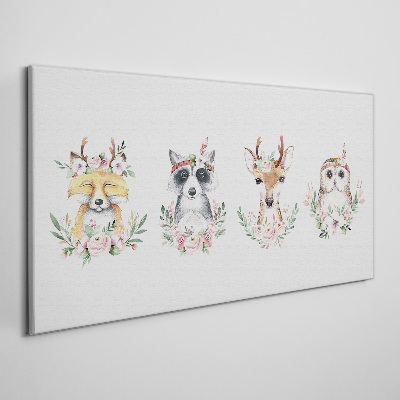 Forest friends in flowers Canvas Wall art