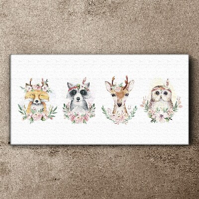 Animals deer owl raccoon Canvas Wall art